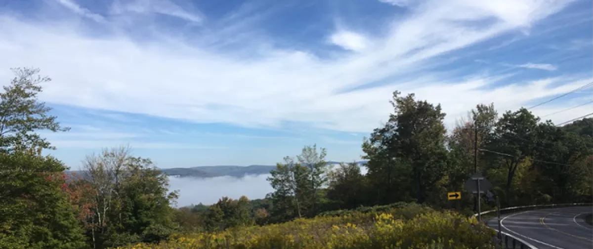 Cirrus and cirrostratus clouds above and valley fog below, Franklin Mountain, Oneonta NY