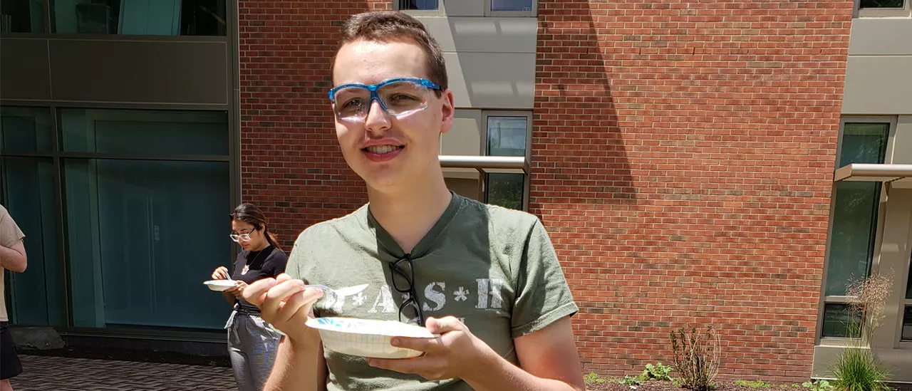 Biochemistry major Derek Yashinski enjoys a break from the lab with some liquid nitrogen ice cream.