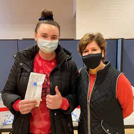 Student Clara Culeton and Director of Athletics Tracey Ranieri, who oversees the testing center