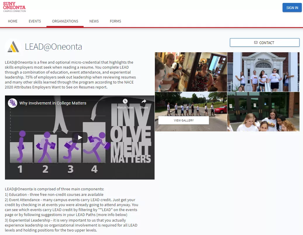 LEAD@Oneonta Campus Connection Website