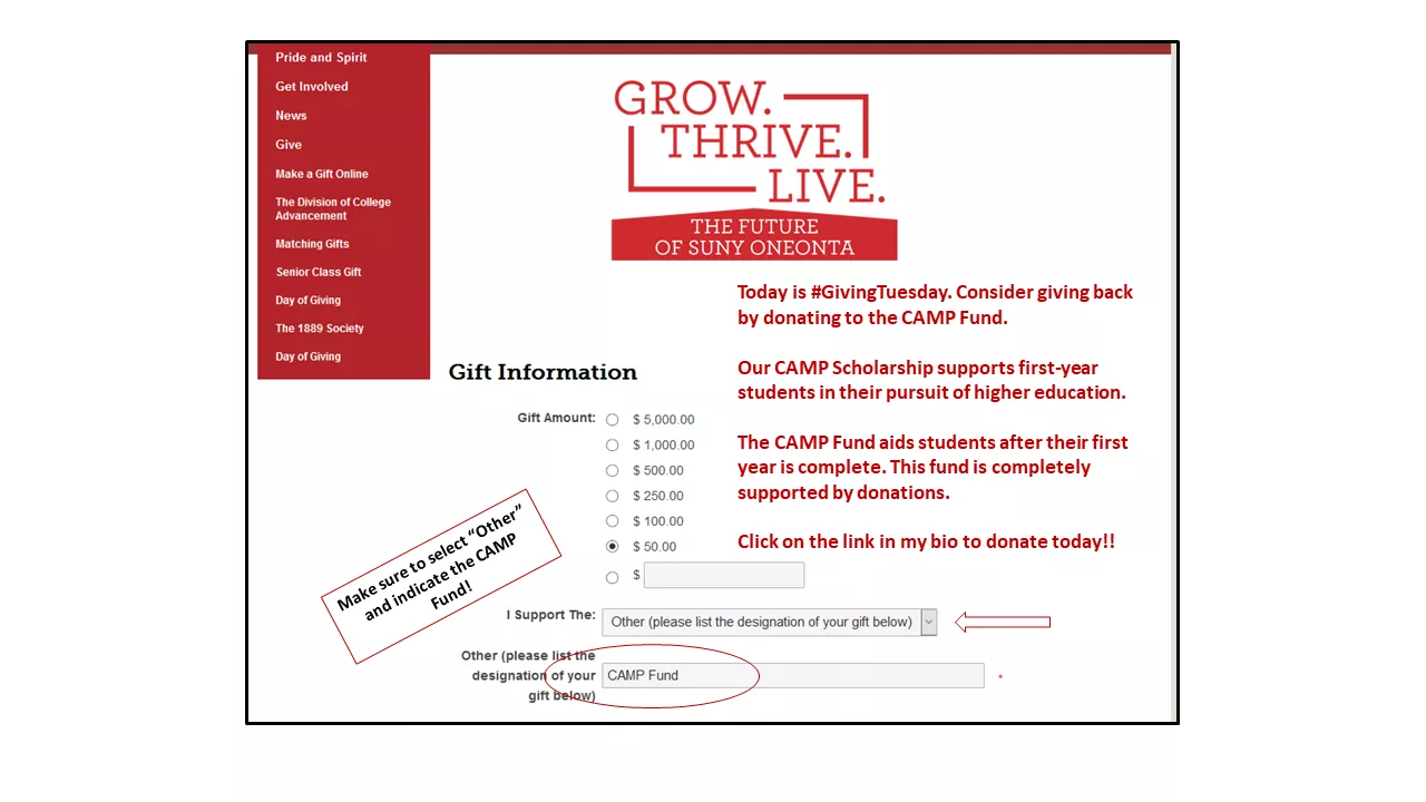 Instructions for CAMP Fund Donations