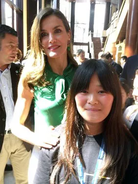 Misaki Kobayashi meets Queen Letizia of Spain at the Cursos de Verano of the Princess of Asturias Foundation in Oviedo, Spain with Prof. Kent