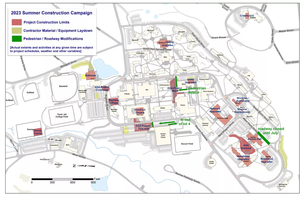 Map of the Summer 2023 Construction Campaign.  The accompanying text describes all of the information conveyed by the map.