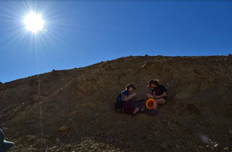 Students using tools to study the floor of the Bad Lands