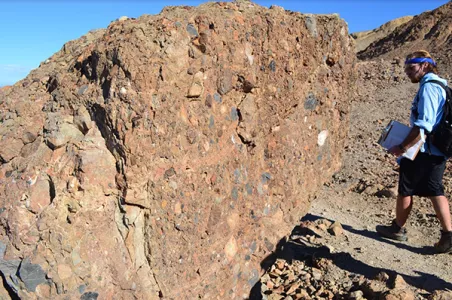 Students studying the rock formations in the Bad Lands